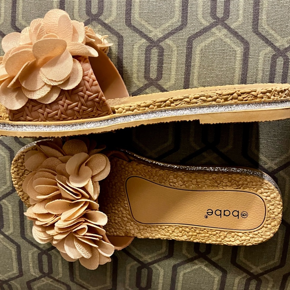 bebe Tan Floral Slide Sandals - Women's Casual Comfort